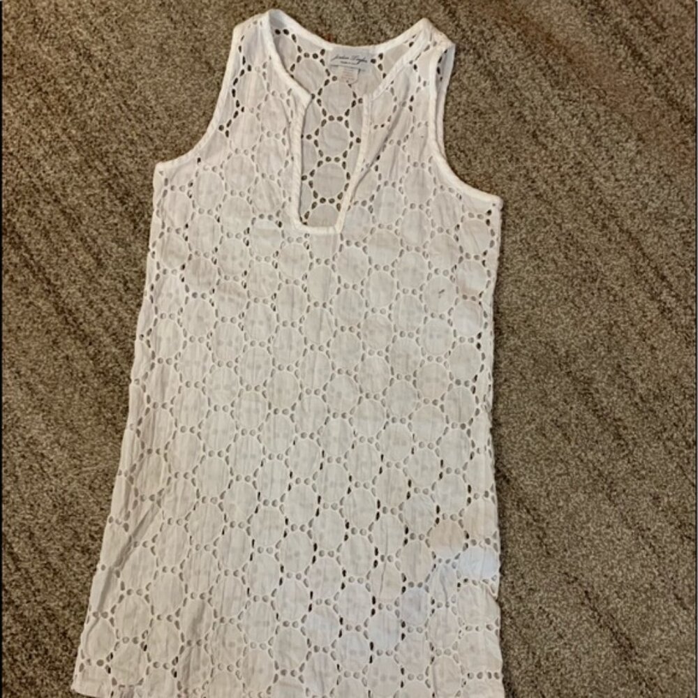 Jordan Taylor White Fitted Dress Cover Up Crochet Lace Eyelet Small SM 1960s MCM